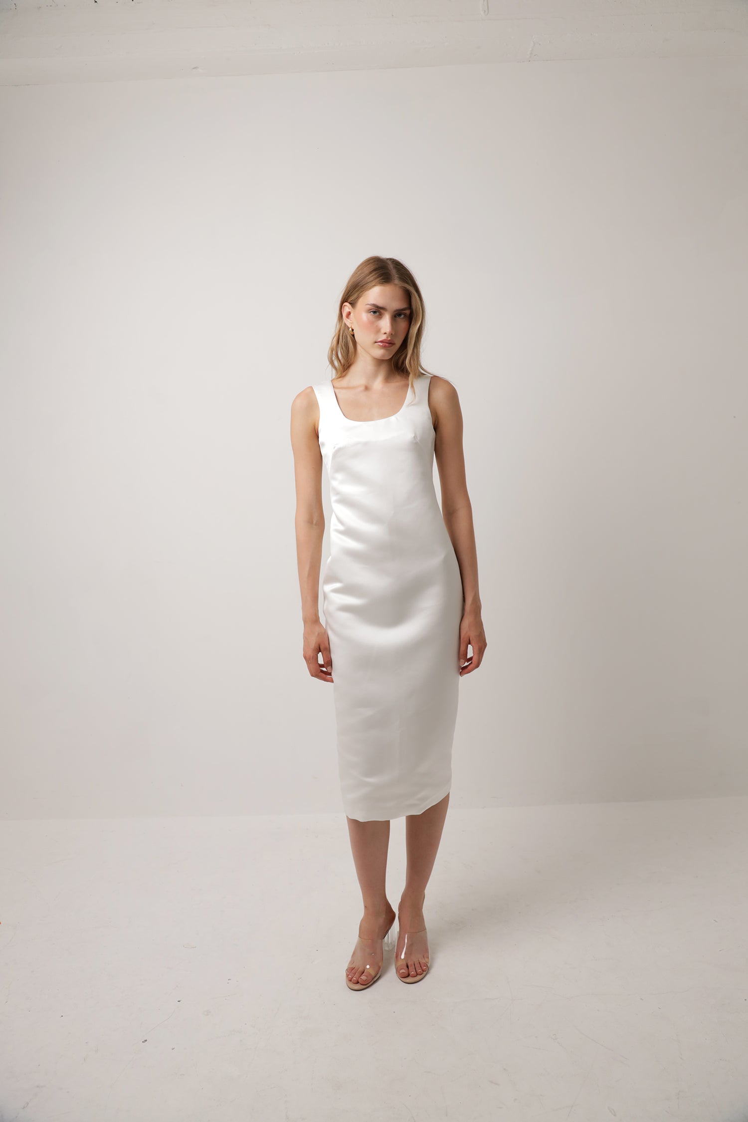Ivory Satin Dress · Daisy Midi by Junie · Made in London