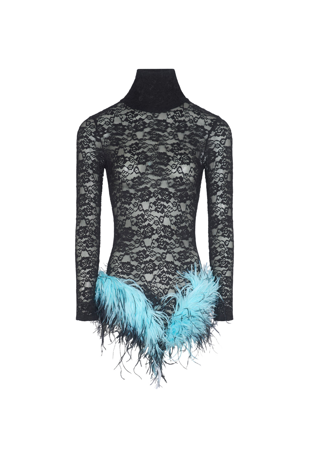Gia Body & Tights - Black Lace / Blue Feathers