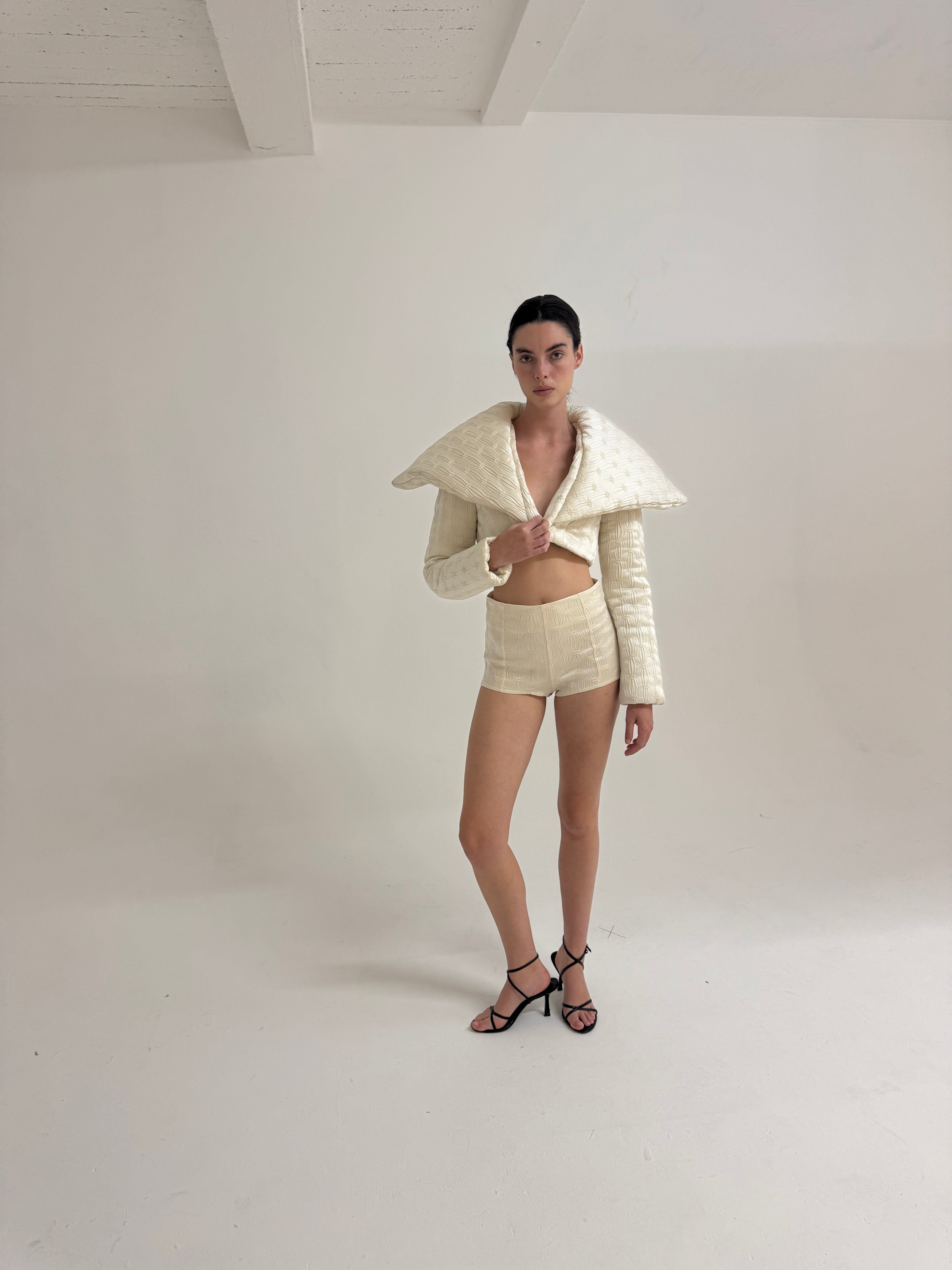 Ivory Jacquard Hot Pants  · Hot Pants by Junie · Made in London