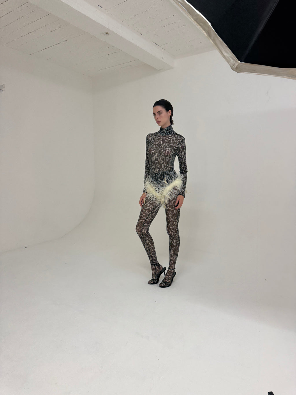Gia Bodysuit & Tights - Zebra / Ivory Feathers