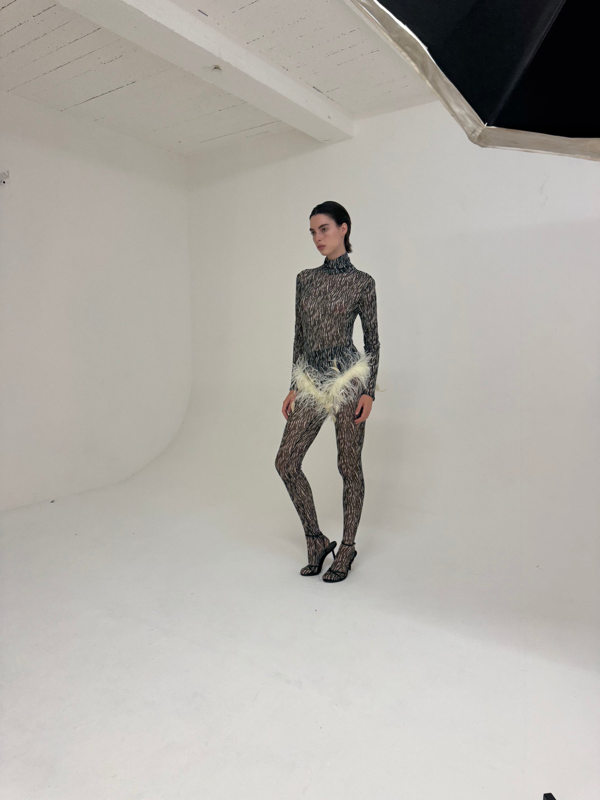 Gia Bodysuit & Tights - Zebra / Ivory Feathers