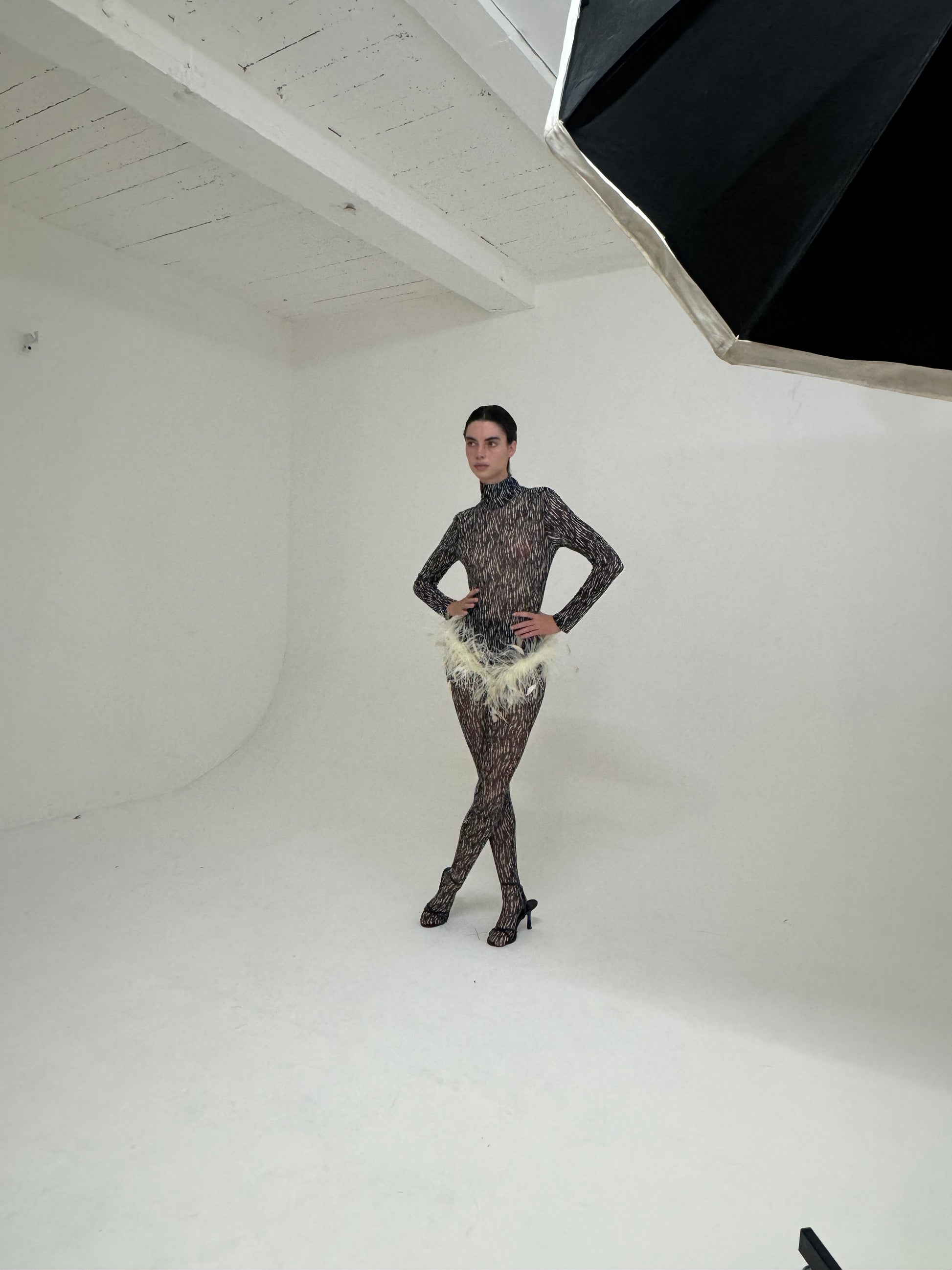 Gia Bodysuit & Tights - Zebra / Ivory Feathers