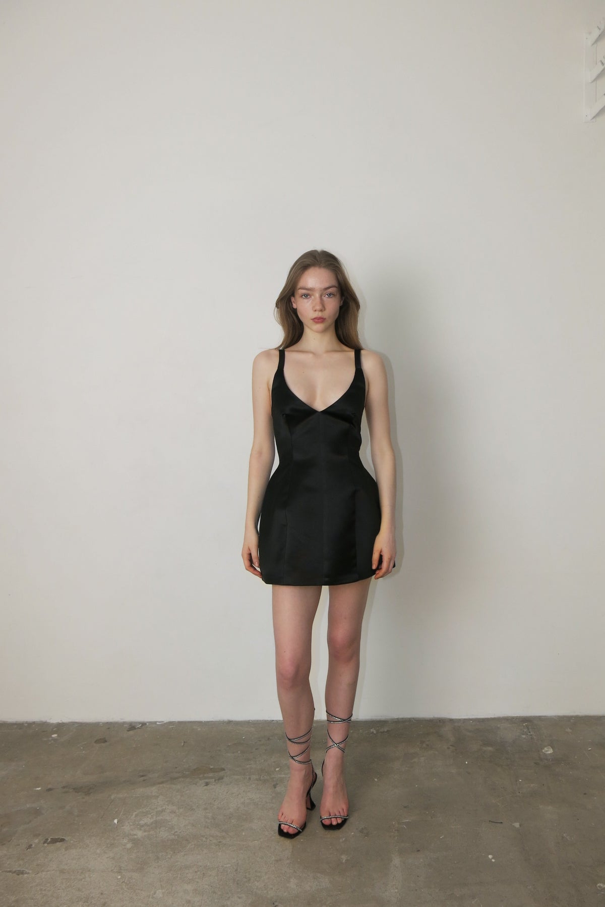 Black Satin Mini Dress Selena by Junie Made in London 10 Black Satin Mini Dress Selena by Junie Made in London 10