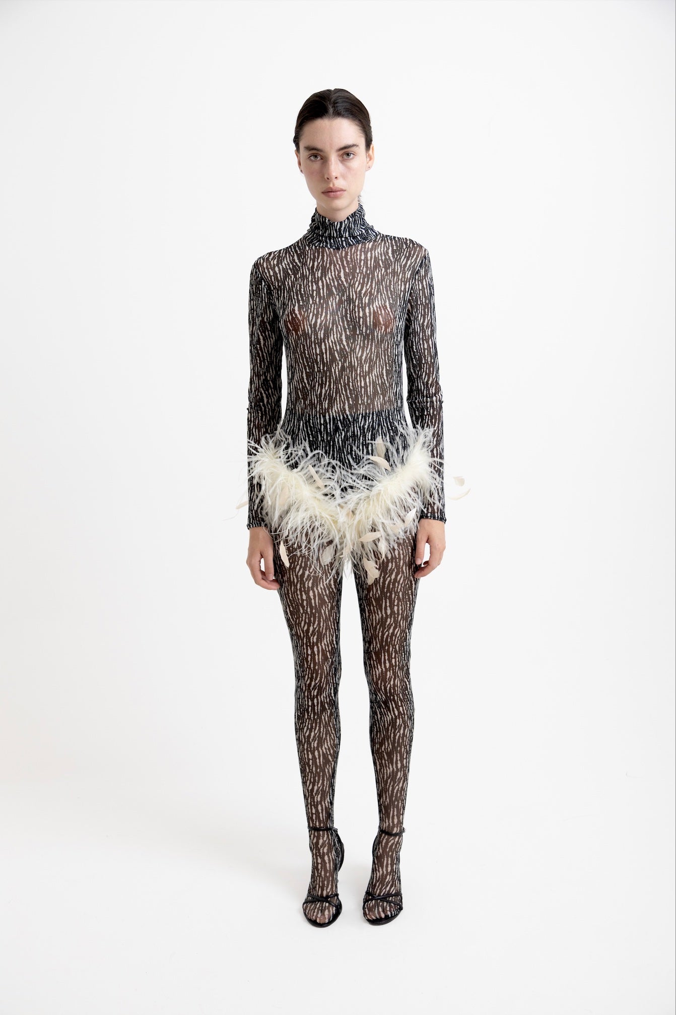 Gia Bodysuit & Tights - Zebra / Ivory Feathers